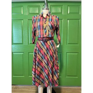 Vintage Colorful Plaid Shirt Dress New With Tags Size 10